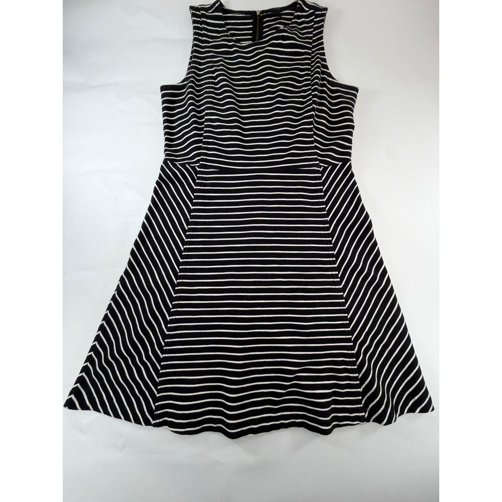 J.Crew Black White Striped Sleeveless Fit Flare Dress Size 10 05749